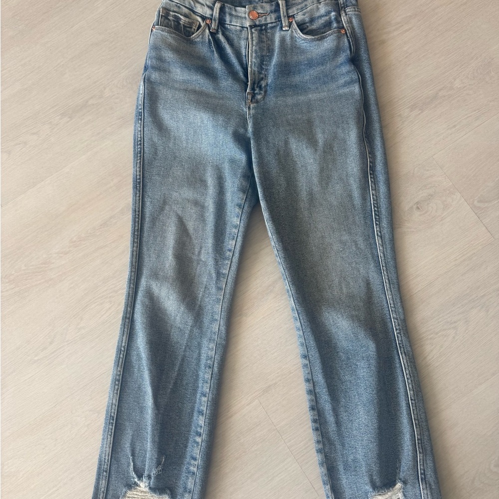 Good American Cropped Distressed Hem Size 28 Jeans